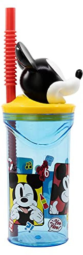 Stor Vaso Infantil Reutilizable con Pajita y Tapa con figurita 3D y Capacidad de 360 ml de Mickey Mouse
