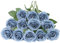 LVEFIT Künstliche Rosenblume, künstliche Blumen mit langem Stiel, Seidenrosen, Blumenstrauß für Hochzeit, Brautparty, Party, Heimdekoration, (Dusty Blue, 12 Stück)