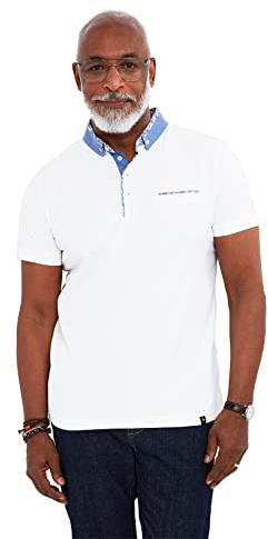 Joe Browns Men's Classic Smart Floral Trim Button Up Short Sleeve Polo Shirt, White, S