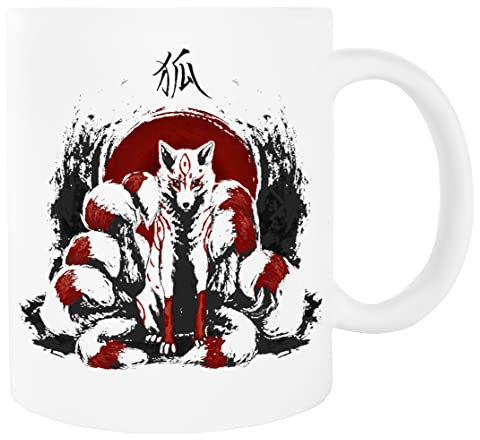 Jinbetee Zorro Japonés De Nueve Colas Kitsune Taza Blanca Taza De Cerámica Para Beber