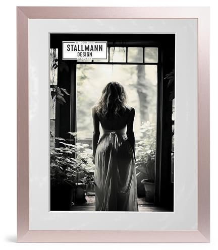 Stallmann Design Bilderrahmen mit Passepartout 50x70 cm (Bild 40x60) | Farbe: Rosa pastell | 30 mm starke Rahmenleiste