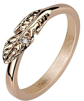 Bungsa 60 (19.1) Damenring mit filigranem Blatt-Design und Kristall roségold aus 316L Edelstahl