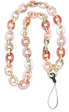 SCJJZ cordon telephone portable,tour de cou ,bijoux ,Longue lanière en acrylique, chaîne de téléphone perlée avec pendentif en forme de clé (rose)