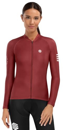 SIROKO - Langärmeliges Radtrikot für Damen M2 Cherry - M - Bordeauxrot/Weiß