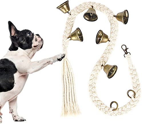 KLOGTSIND Dog Bell for Door Potty Training, Cotton Hand Woven Dog Doorbell with 6 Extra Loud Bells for Dog Training, Adjustable Hanging Door Bell for Small Medium Large Dogs to Ring to Go Outside