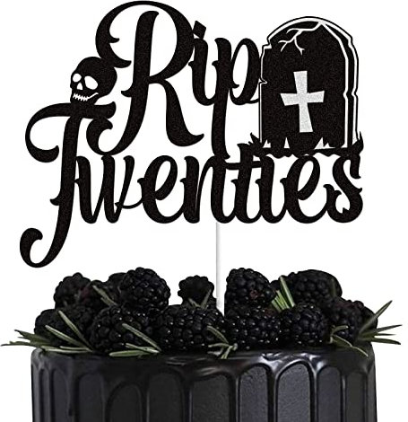LINGBOOM Kuchendekoration Schwarz Glitzer Rip 20er Jahre Tod zu Meiner Jugend Beerdigung Happy Birthday Kuchendekorationen Rip zu Meinen 20ern 30. Geburtstag Party Zubehör