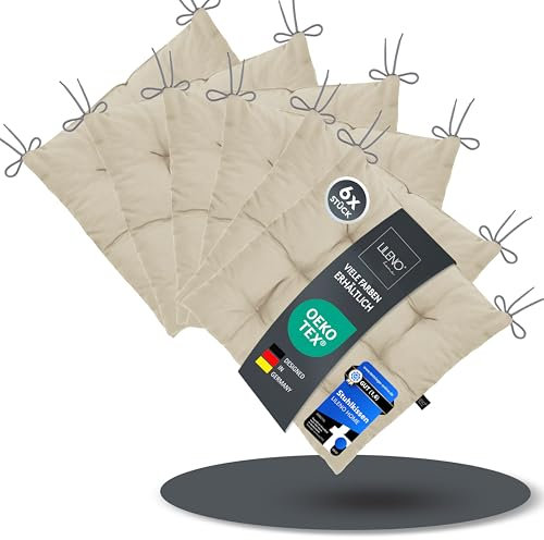 LILENO HOME 6er Set Stuhlkissen 13 Latte (40x40x6 cm) - Sitzkissen für Garten, Küche oder Esszimmer - UV-beständige Indoor u. Outdoor Stuhlauflage als Stuhl-Kissen (Linda FUM)
