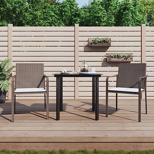 Gecheer 3-TLG. Garten Essgruppe, Terrassenmöbel Set 2 Personen, Sitzgruppe Gartenmöbel Set, Esssets Esstisch mit Glas-Tischplatte & Stühle, Poly Rattan und Stahl, Braun
