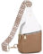 Suweir Sling Bag Damen Brusttasche Klein Crossbody Bag Stylisch Umhängetasche Bauchtasche PU Leder Schultertasche Leichte Rucksack für Outdoorsport, Reisen, Einkaufen, Frauen (Weiß Braun)
