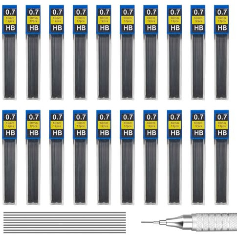 Numlot Mine criterium 0,7,porte mine 0.7,240 Pièces Mine de Crayon HB Incassables pour Porte-Mines, Écriture Lisse et Claire, pour Crayon Mécanique, Écrire Un Dessin de Croquis (Millimètres, 0,7 mm)