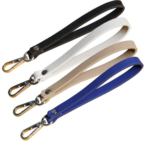 Tskijun PU Leather Wrist Strap KeyChain Strap with Cross Patterned Clutch Bag Accessory Hand Strap Replacement for Handbag, White+blue+khaki+black
