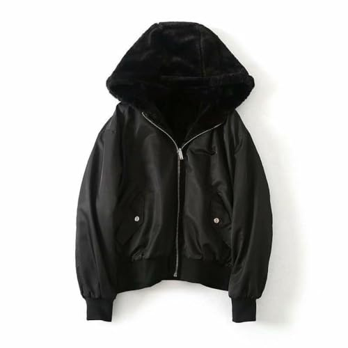 Cappotto Invernale Giubbotto Bomber Da Donna Giubbotto Parka Con Cappuccio In Pelliccia Sintetica Giacca In Pile Reversibile Elegante Giacca Con Cerniera Corta Piumino Caldo Imbottito Giacca Di Tran