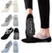 Yoga Socken, 4 Paar Yoga Socken Damen, Antirutsch Socken Grip-Socken mit Riemen Pilates socken Stoppersocken für Ballett Pilates Tanz Workout mit Kissen Schwarz Weiß Grau Dunst Blau 35-40