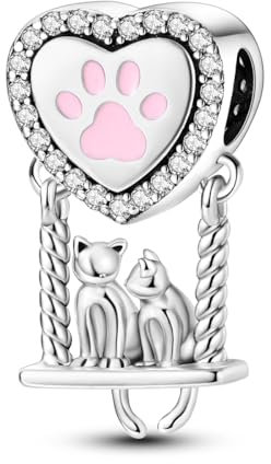 Hapour Simpatico ciondolo a forma di zampa di gatto altalena a forma di cuore per bracciali collane in argento sterling, pendenti con perline gioielli con ciondoli fai da te regali per donne e lei