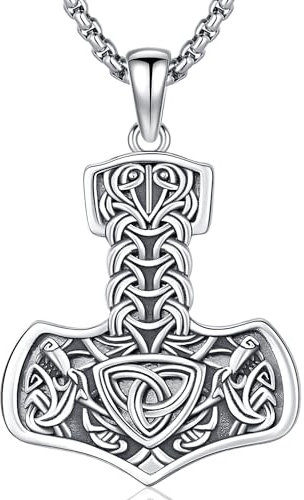 Friggem Collana Martello di Thor in Argento Sterling 925, Collana Vichinga Uomo Ciondolo Mjolnir Amuleto Gioielli Norreni Vichingo Regalo per Uomo Donna(F-Martello di Thor)