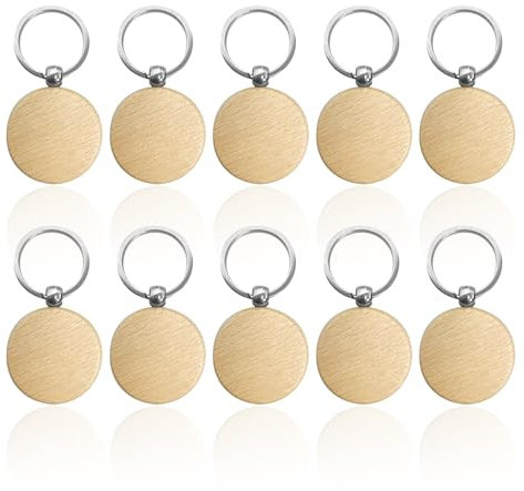 NyxSeat Lot de 10 porte-clés ronds bois, porte-clés créatifs personnalisés, porte-clés inscriptibles, pendentifs bois, adaptés aux cadeaux de Noël la famille ou les amis., Couleur hêtre originale,