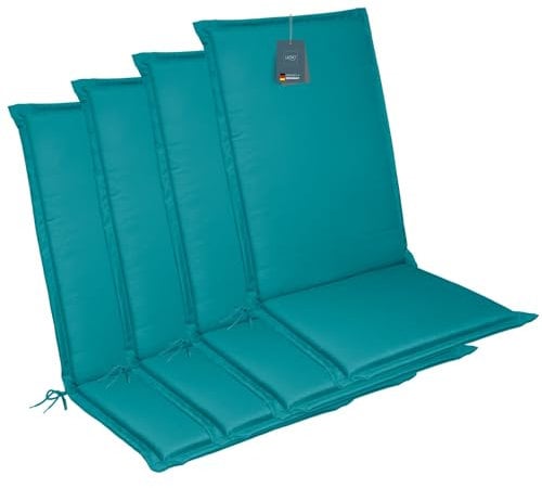 LILENO HOME Gartenstuhl Auflagen [4er Set - Hochlehner] in Petrol - Bequeme Liegen als Sitzauflagen für Gartenmöbel - Stuhlkissen für Gartenstühle und Klappstühle MIA