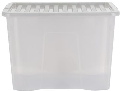 Wham Crystal 80 Liter Storage, Heavy Duty Plastic Storage Box With Lids Home Office Stackable Nestable, Large Storage Boxes With Lids 60 x 40 x 42 cm - Tint Grey (Pack of 6)