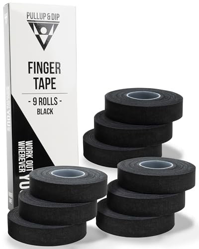 PULLUP & DIP Fingertape extra stark, 9 Rollen (90m) Finger Tape, hautfreundliches Sporttape, Handtape für Kraftsport, Bjj, Handball Zubehör, Klettertape Finger, Torwart Training (Schwarz)