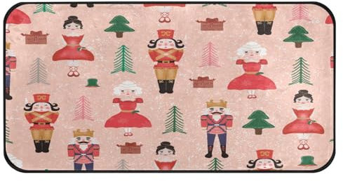 Ksajwzf Kitchen Floor Mat Christmas Nutcrackers Pink Non Slip Absorbent Runner Rugs Doormat Xmas for Entryway Entrance Bathroom Garage Home Decor 39x20