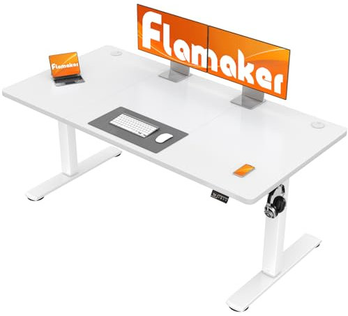Flamaker Electric Standing Desk 140x60cm Height Adjustable 73-118cm 4-Button Memory Control & LED Display Heavy-Duty Steel Frame 50kg Weight Capacity Anti-Collision Hook & Cable Port,White