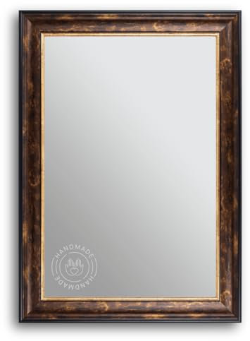CLAMARO 'Lyon' Antik Wandspiegel 50x90 cm mit Rahmen | Braun Schwarz Gold | Shabby Chic Vintage Barock Spiegel mit Holzrahmen | Barockspiegel inkl. Metall Aufhänger und Montagematerial
