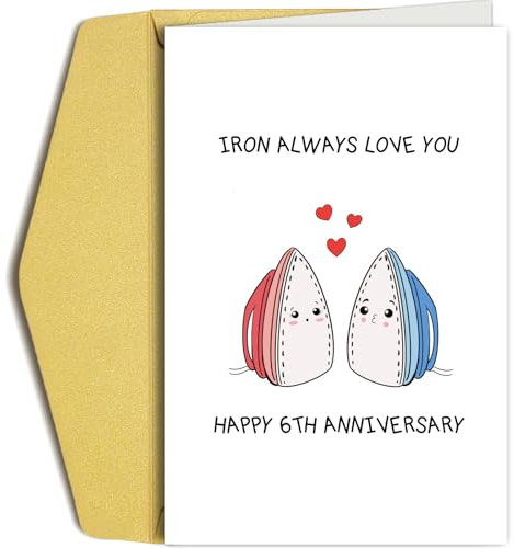 Oamiolek Funny 6th Anniversary Card for Him Her, Iron Anniversary Pun Card, Humor 6 Years Wedding Anniversary Card for Husband Wife, Iron Always Love You