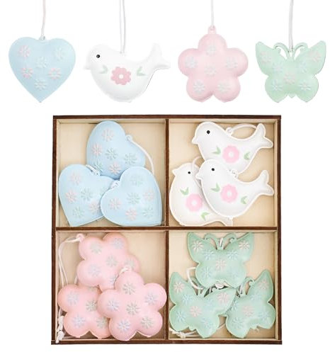 Valery Madelyn 12x Dekoaufhänger, Frühling Dekohänger aus Metall zum Aufhängen, Schmetterlinge, Blumen, Vögel und Herzformen Anfhänger für Frühling Deko