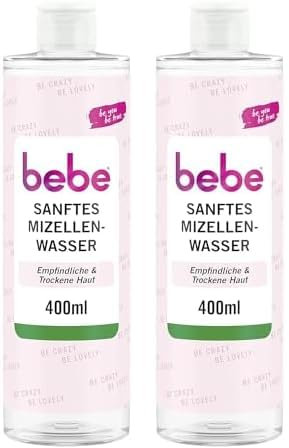 bebe Sanftes Mizellenwasser (400 ml), revitalisierendes Mizellen Reinigungswasser mit Rosenwasser, entfernt selbst wasserfestes Make-Up (Packung mit 2)