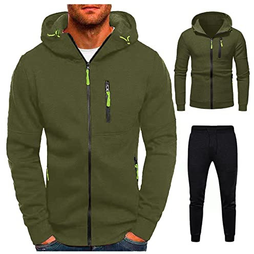Pamqsen Jogginganzug Herren 2-Teiliges mit Hoodie Jacke und Jogginghose Trainingsanzüge Atmungsaktiv Sportlich Tracksuit mit Reißverschluss Tasche Freizeitanzug Hose Jogginganzug