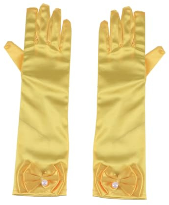 GAROZATION Lange Gelbe Satin Handschuhe mit Schleife für Blumenmädchen Kinderhandschuhe mit Vollem Fingerdesign für Hochzeit Abendveranstaltungen und Festlichkeiten