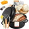 W&H Gusseisen Topf Brot Backen, 26cm Brotbackform mit Deckel Inkl Gärkorb und Teigschaber,5L Vorgewürzter Dutch Oven Topf zum Braten, Backen, Schmoren, Grillen
