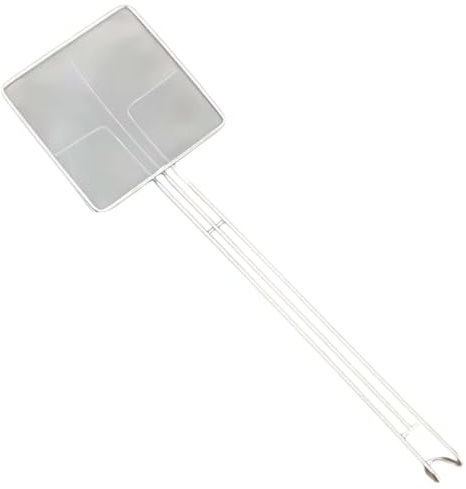 KYEQATY Fine Mesh Strainer Skimmer Spoon Stainless Steel Strainer Spoon Square Flat Skimmer Ladle with Long Handle Fine Mesh Skimmer Oil Strainer Spatula for Deep Fryer Pasta Kitchen