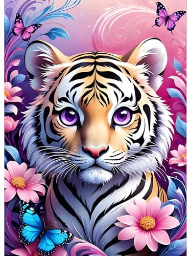 QQYRHN Tiger Diamond Painting Kits for Beginners Adults,5D Butterfly Diamond Art Kits, DIY Round Full Drill Flowers Diamond Gem Art with Painting Kits for Home Wall Decor 12x16 Inch