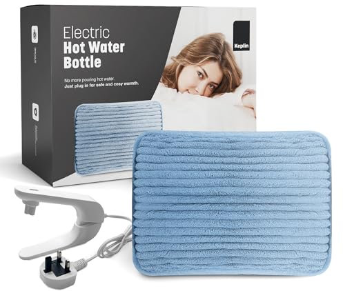KEPLIN Rechargeable Electric Hot Water Bottle Soft & Cosy Bed, Hand & Body Warmer - Fast Heating, Auto-Shut Off Function, Over-Heat Protection & No Refill Heat Pad (Blue)