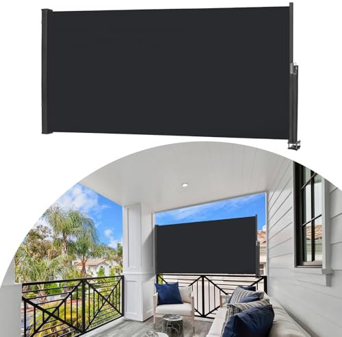 Kuro-sagol Einziehbare Seitenmarkise Sichtschutz Markise Balkon Windschutz mit Griff wasserdichte UV-beständige Markise für Terrasse, Garten, Balkon und Fenster(Anthrazit,100x300cm)