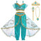BSBUY Deguisement de Princesse Jasmine Fille, Robe de Princesse Aladdin Enfant, Costume de Princesse Fille, Robe de Soirée Fille, Déguisement Halloween Anniversaire Vêtements Carnaval Cosplay-110