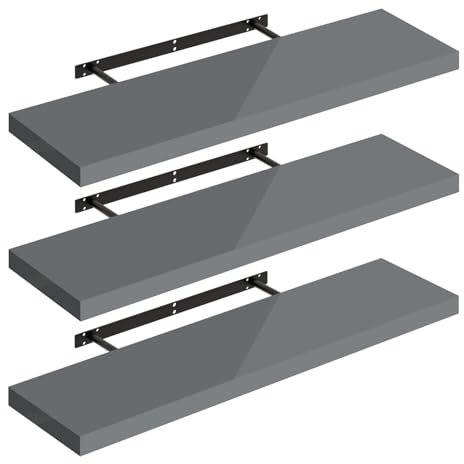 WOLTU Étagères Murales,Tablette Murale de Lot de 3,Étagère Flottante,Étagère à Livres,CD DVD,Panneau de Bois,90x22,9x3,8cm,Gris Brillant,RG9481gr-3