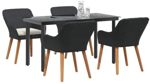 vidaXL Garten Essgruppe mit Kissen 5 pcs Schwarz Poly-Rattan, Stylisches Garten- und Terrassenset, Moderne UV-beständige Materialien, Tisch und Stühle für Essen im Freien