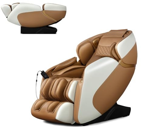 GOPLUS Massagesessel Ganzkörper, Massagestuhl mit Schwerelosigkeitsfunktion, Fernbedienung, Sprachsteuerung, Heizung & 12 Massageprogramm, Relaxsessel elektrisch für Zuhause & Büro (Hellbraun)