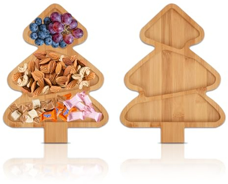 2 Stück Weihnachtsteller Snack Teller in Weihnachtsbaumform, Bambus Plätzchenteller Weihnachten Teller Keksteller Weihnachten, Servierplatte Weihnachtsbaum tellers für Süßigkeiten Nüsse fruit