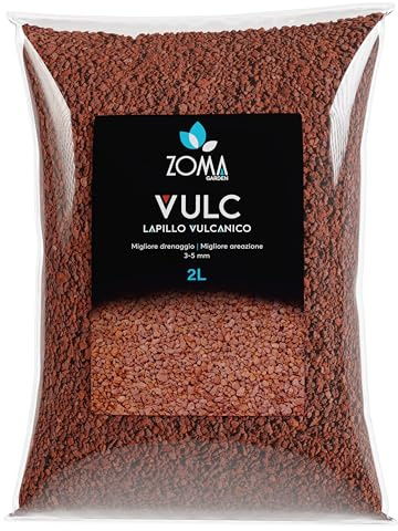 ZOMA VULC Lapillo vulcanico per piante 3/5 mm, migliora drenaggio e composizione del substrato, Ideale per bonsai, piante Grasse e giardino - Made in Italy - 2L