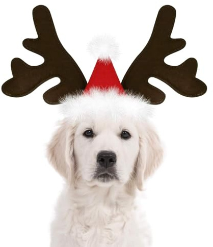 Bandeau de Noël pour Animal Bandeaux d'élan de Noël pour Chien et Chats de Compagnie Réglable Headband Accessoires pour Animal de Compagnie Déguisement de Fête de Noel (B)