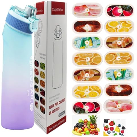 Gourde Sport 700ml, 14 Capsules Arôme, Étanche, Résiste Chaud/Froid