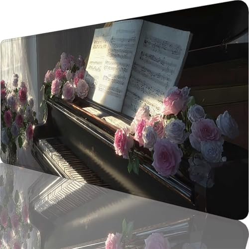 Gaming Mauspad Rosa Mauspad XXL 1600x800x3 mm XXL Mousepad Klavier Mousepad Gaming Zubehör, Schreibtischunterlage Design Vernähte Kanten, Wasserdicht und Langlebig für Home Zimmer Deko Geschenk l-6365