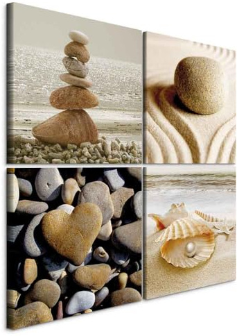 murando - Leinwandbild Set Strand Steine Herz Natur, 60x60 cm, 4-teilig | Hochwertige Leinwand, sofort aufhängbar, ideal fürs Wohn- oder Schlafzimmer, wasserfest und lichtecht, langlebig, stilvoll