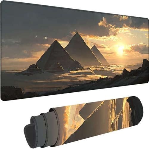 Grau Gaming Mauspad XXL 1500x800x3 mm, Groß Mauspad Pyramide Vernähte Kanten Design, XXL Mousepad Wasserfest rutschfest Gummibasis für PC und Laptop Mousepad Gaming Zubehör für Home Büro Deko z-6098