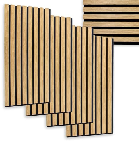 Lot de 4 panneaux acoustiques, aspect bois, 60 x 30 cm, absorbeur de bruit, décoratifs, isolation phonique, panneaux muraux pour 0,72 m², panneaux muraux, revêtement mural, isolation acoustique