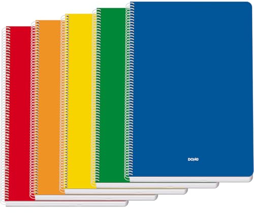 Dohe - Hefte A4+ (5 St.) - Größe 21,5x31,5 cm, 5 Farben: Blau, Rot, Orange, Gelb und Grün, 80 kariert Seiten (4x4 mm), Spiralbindung, Softcover aus Karton, Bürobedarf