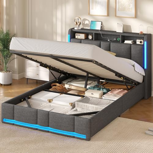 AOGLLATI Letto 140x190 cm, Letto Contenitore Matrimoniale, Grigio Scuro